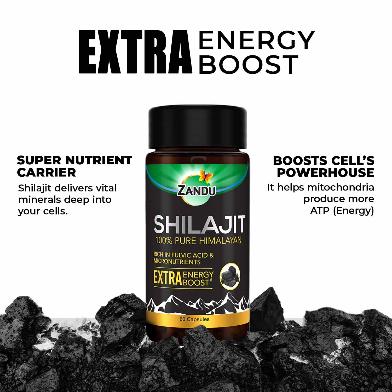 झंडु 100% शुद्ध हिमालय शिलाजीत कैप्सूल