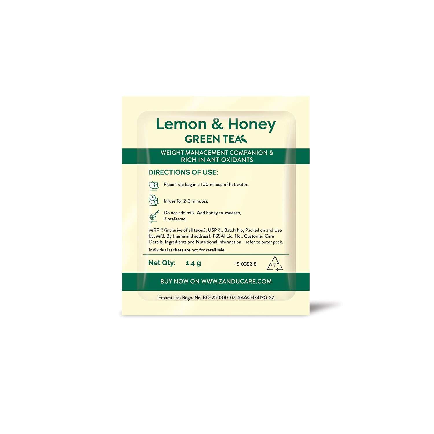 Zandu Lemon Honey Green Tea
