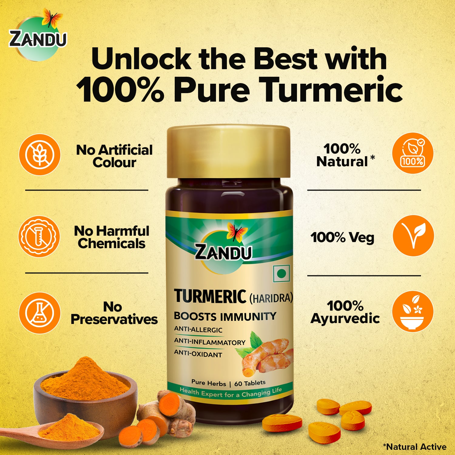 Zandu Turmeric Tablets for Immunity & Inflammation Relief