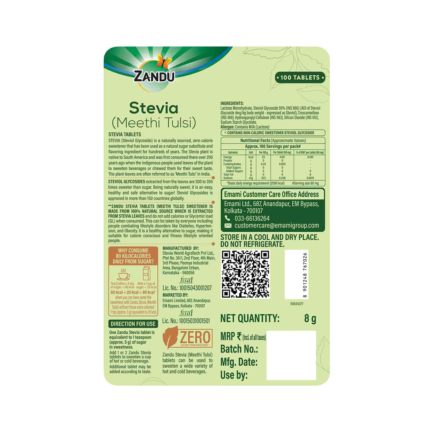 Diabetic-Friendly 0-kcal Sweetener Stevia (Tablets)