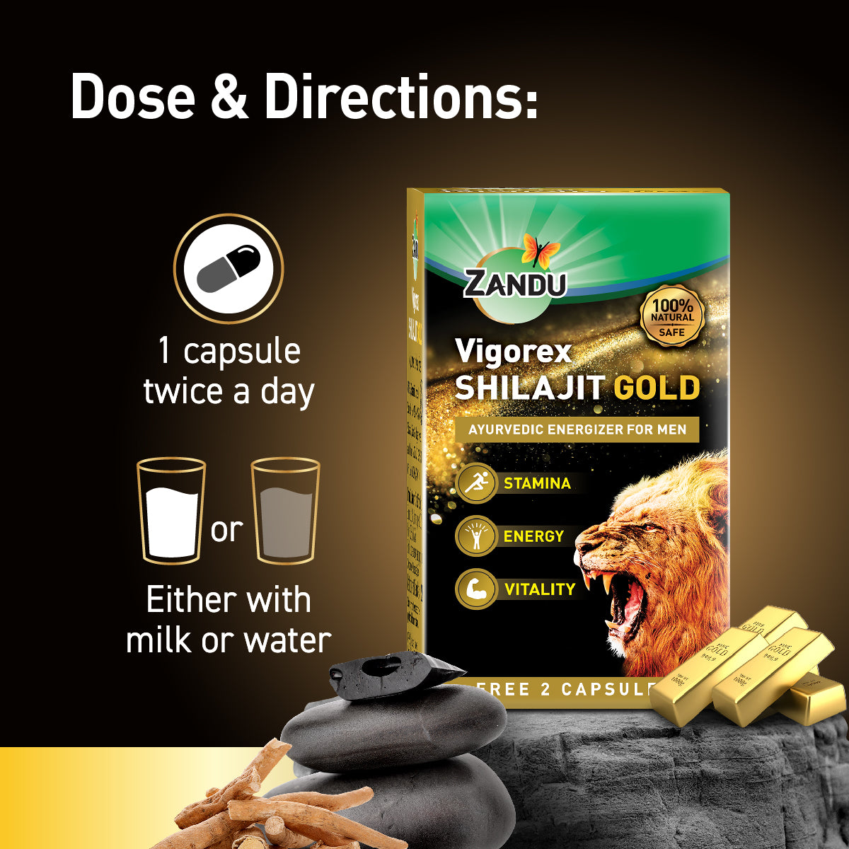Zandu Vigorex Shilajit Gold (2 Caps Free)