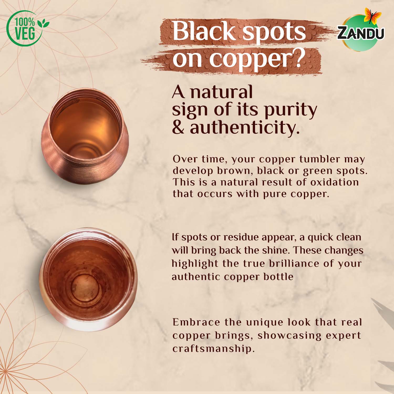 Copper Bottle - Alkalises Water & Kills 99% Microbes